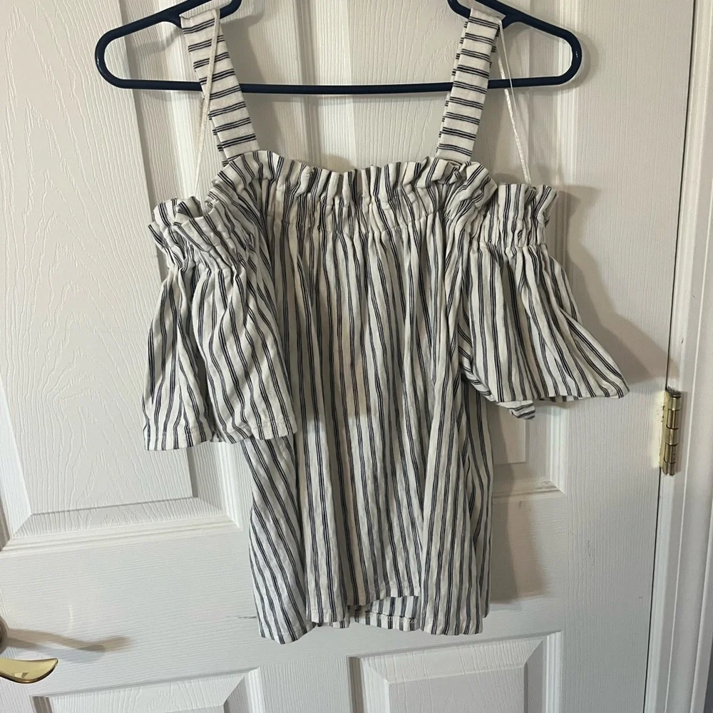 Lucky Brand Navy and White Striped Blouse - Picture 1 of 2